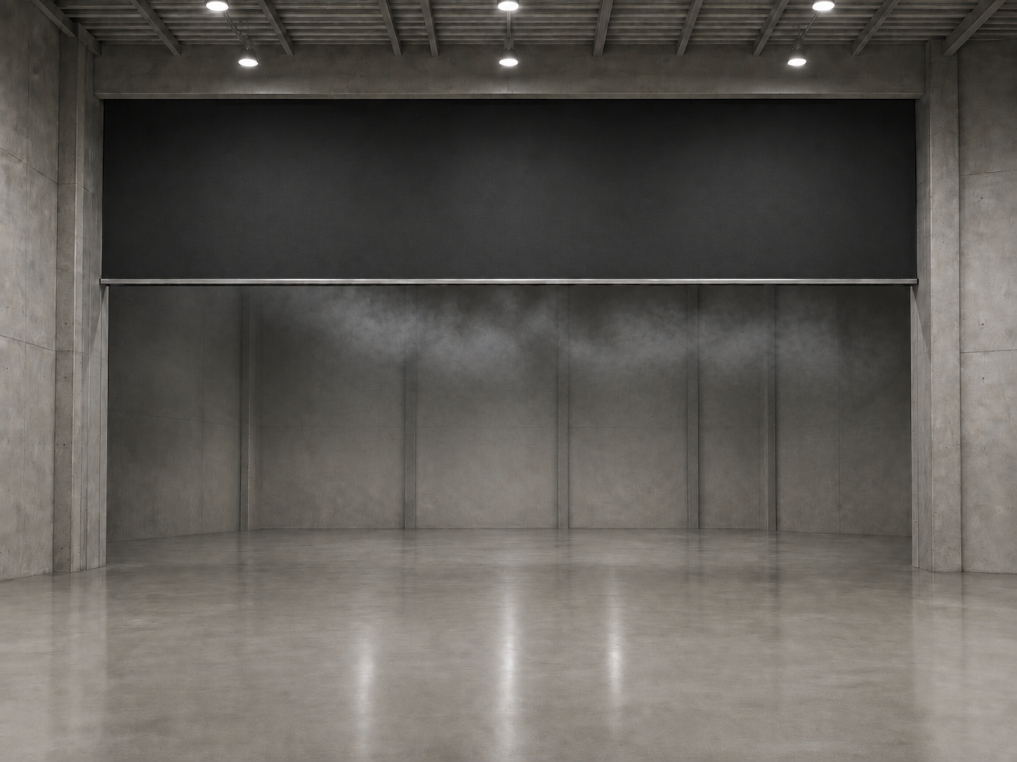 Fixed smoke curtain installed across a wide industrial opening