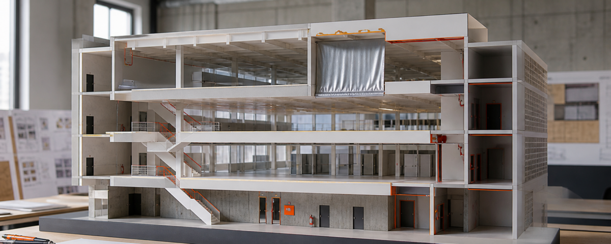 Architectural fire-safety coordination for an open-plan building