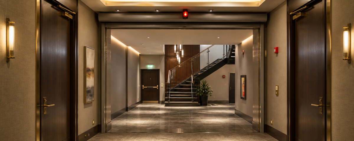 Hotel public area coordinated for fire and smoke safety