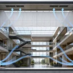 Atrium smoke curtain forming a high-level reservoir edge